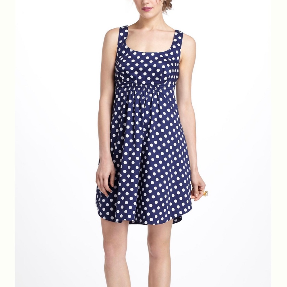 Anthropologie Navy with White Polka Dot Dress